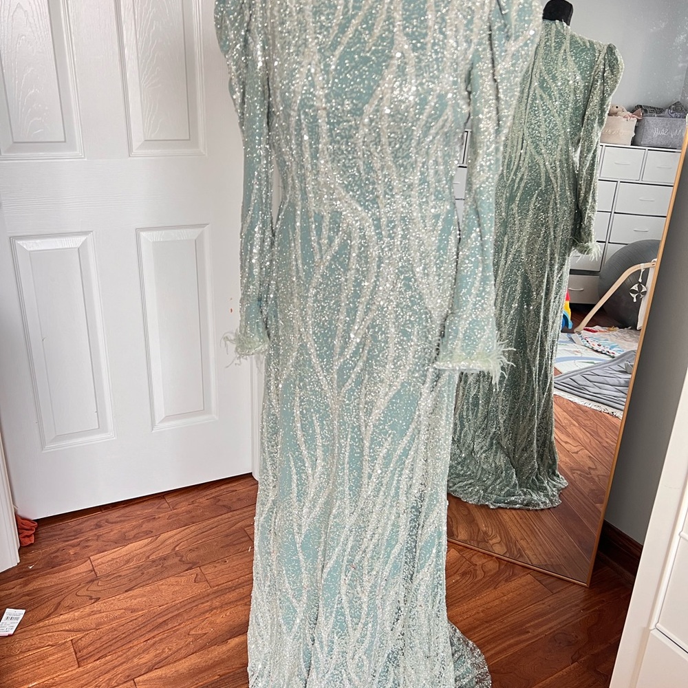 Elegant Sequin Gown in Light Green